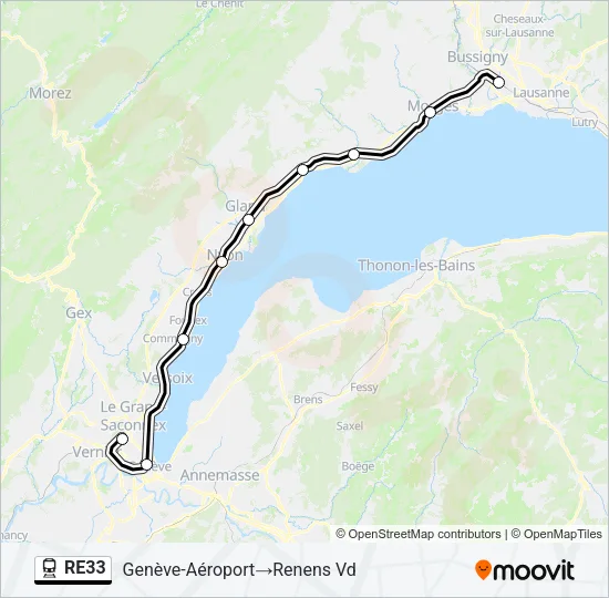 Plan de la ligne RE33 de train