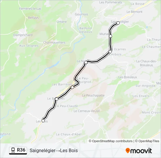 Plan de la ligne R36 de train