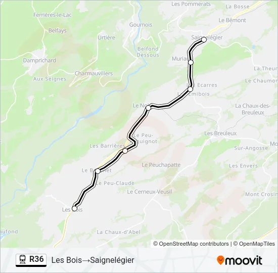 Plan de la ligne R36 de train