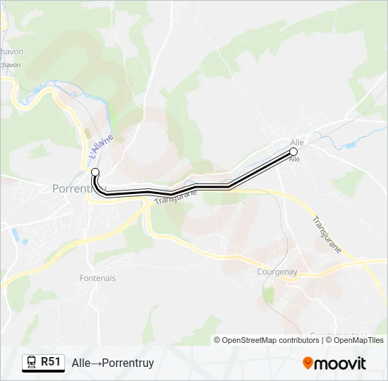 Plan de la ligne R51 de train