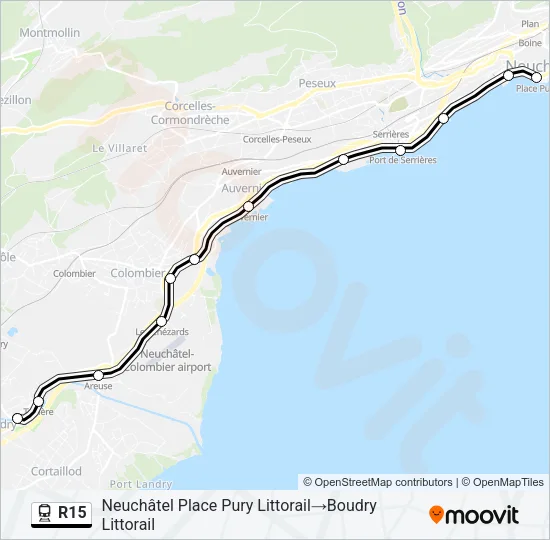Plan de la ligne R15 de train