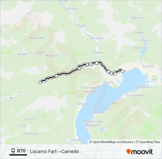 Plan de la ligne R70 de train