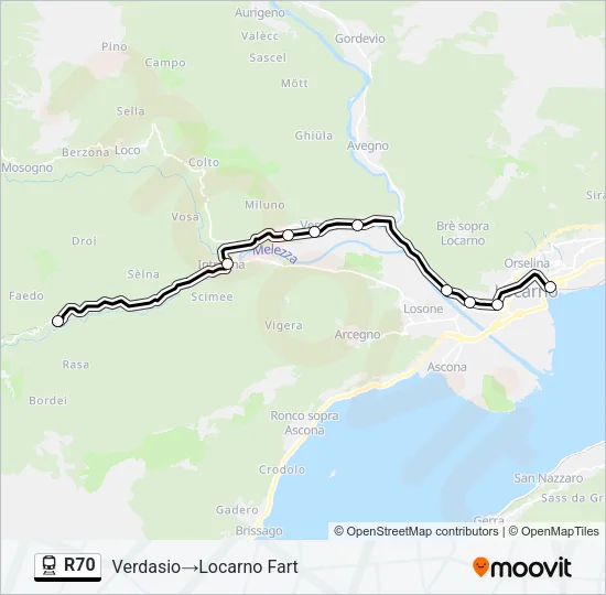 Plan de la ligne R70 de train