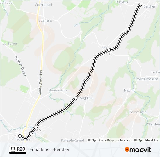 Plan de la ligne R20 de train