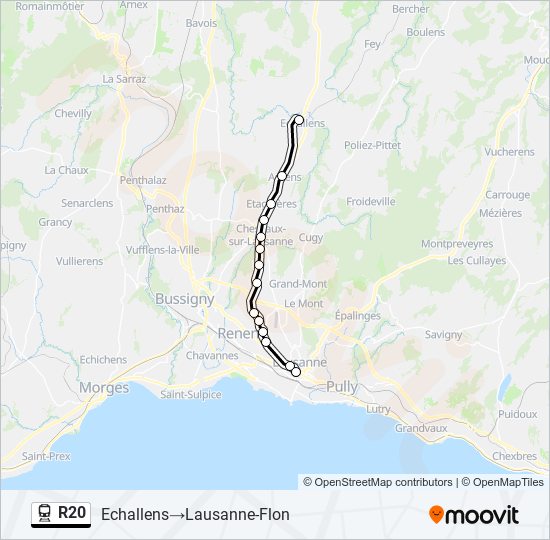 Plan de la ligne R20 de train