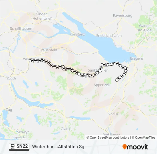 Plan de la ligne SN22 de train