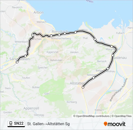 Plan de la ligne SN22 de train