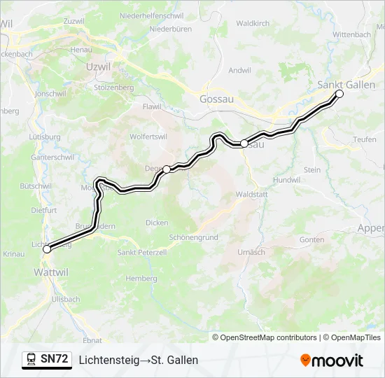 Plan de la ligne SN72 de train