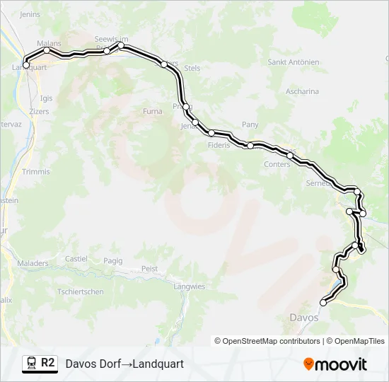 Plan de la ligne R2 de train