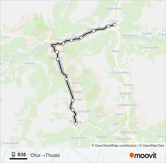 Plan de la ligne R38 de train