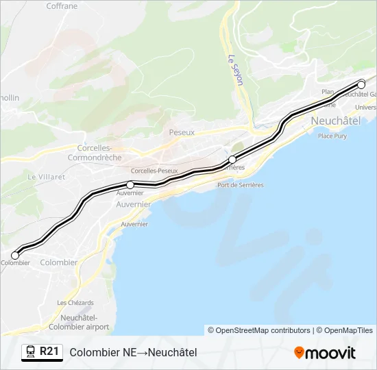 Plan de la ligne R21 de train