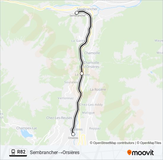 Plan de la ligne R82 de train