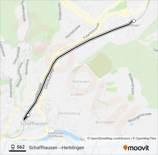 Plan de la ligne S62 de train