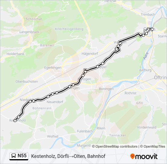 N55 Bus Line Map