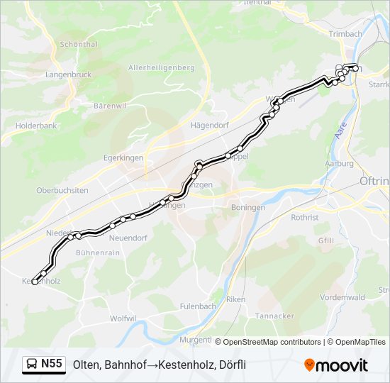 N55 Bus Line Map