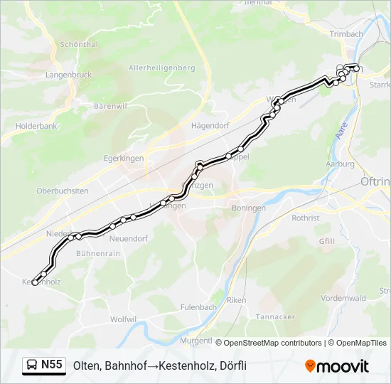 N55 Bus Line Map