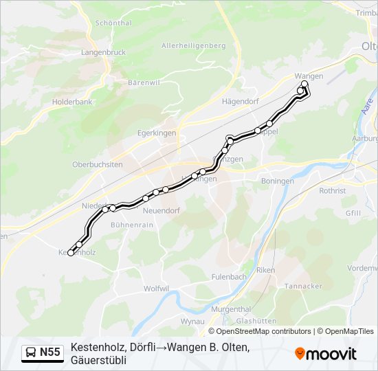 N55 Bus Line Map