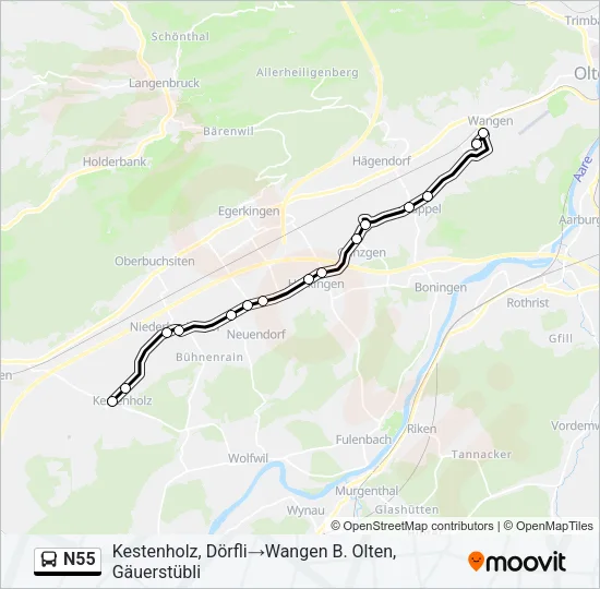 N55 Bus Line Map
