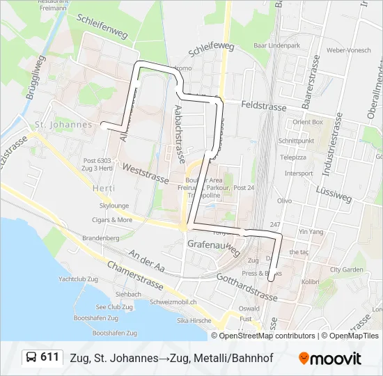 Plan de la ligne 611 de bus