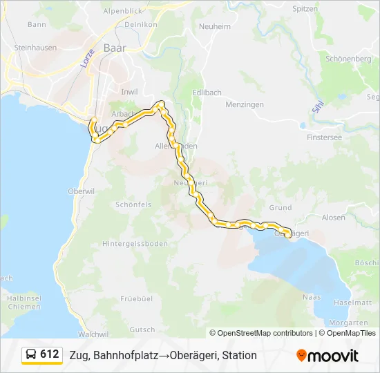 612 Itinéraire: Horaires, Arrêts & Plan - Zug, Bahnhofplatz‎→Oberägeri ...