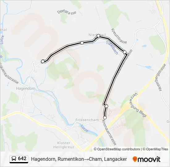 642 Itinéraire: Horaires, Arrêts & Plan - Hagendorn, Rumentikon‎→Cham ...