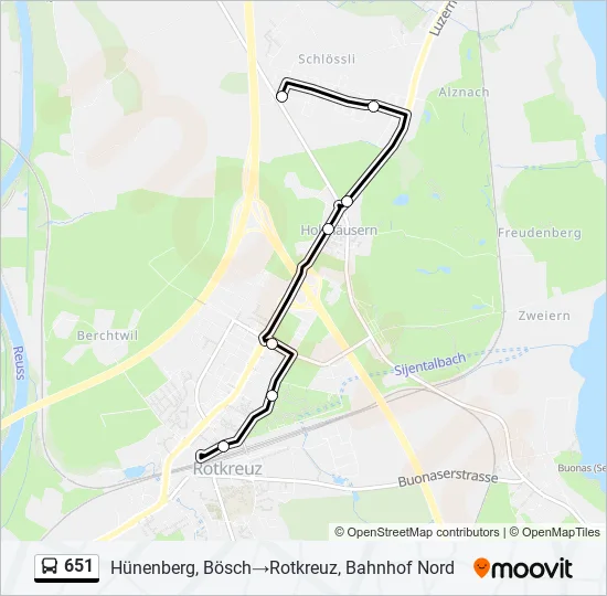 Plan de la ligne 651 de bus