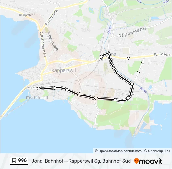 Plan de la ligne 996 de bus
