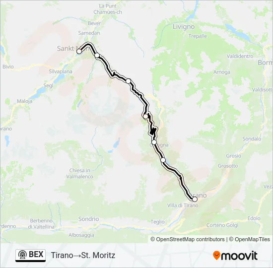 Plan de la ligne BEX de métro