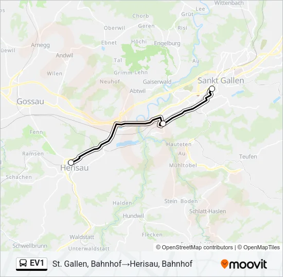EV1 Bus Line Map