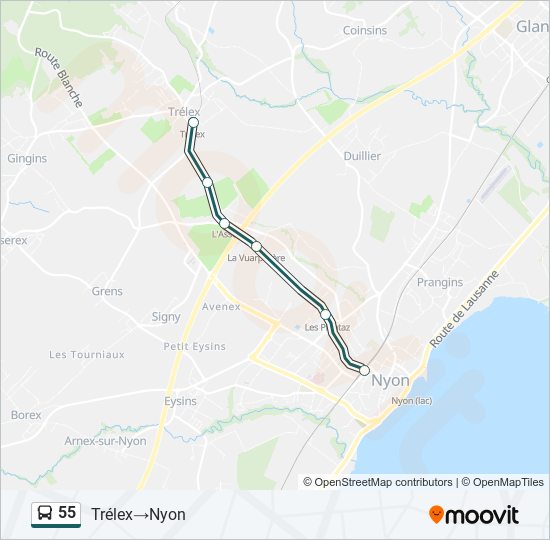 Plan de la ligne 55 de bus