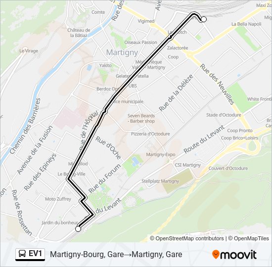 EV1 bus Line Map