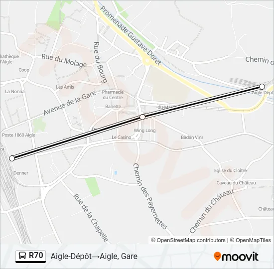 Plan de la ligne R70 de bus