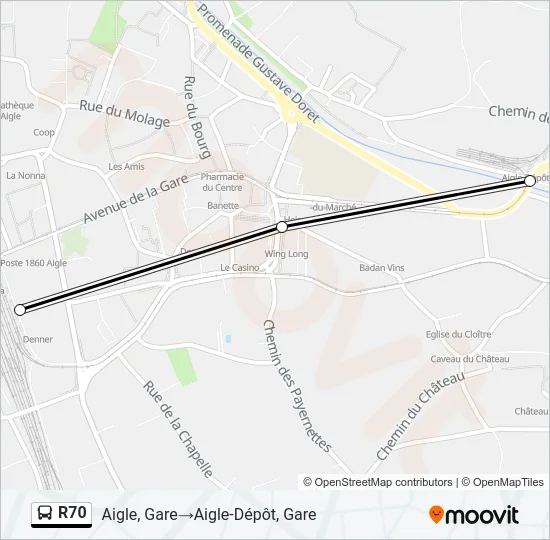 Plan de la ligne R70 de bus