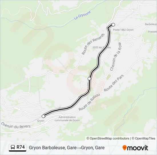 Plan de la ligne R74 de bus