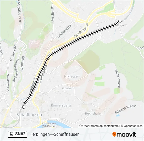 Plan de la ligne SN62 de train