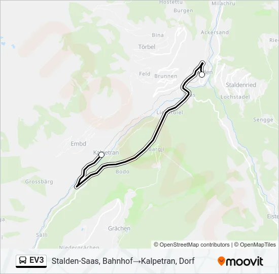 Plan de la ligne EV3 de bus