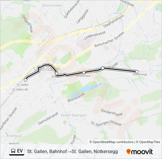 Plan de la ligne EV de bus
