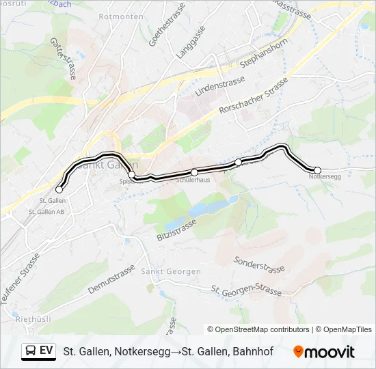 Plan de la ligne EV de bus