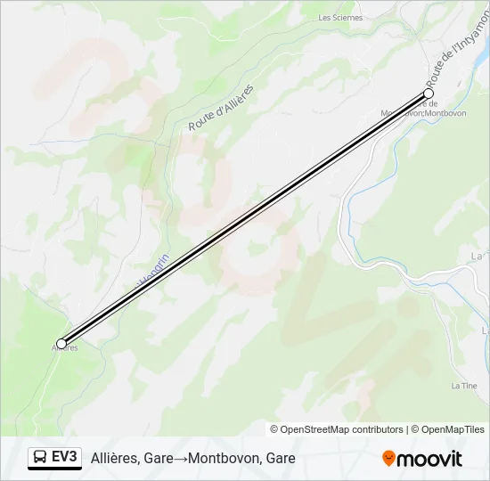 Plan de la ligne EV3 de bus