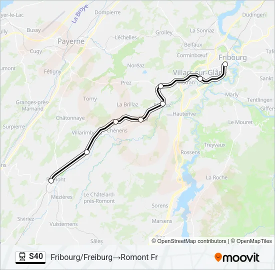 Plan de la ligne S40 de train