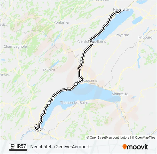Plan de la ligne IR57 de train