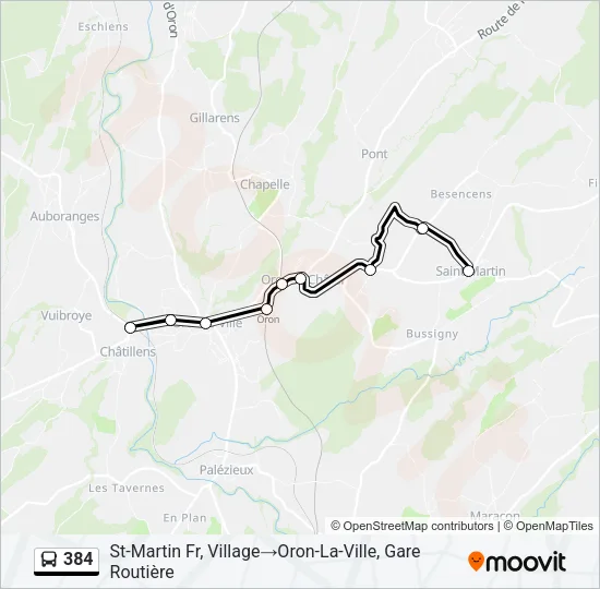 Plan de la ligne 384 de bus