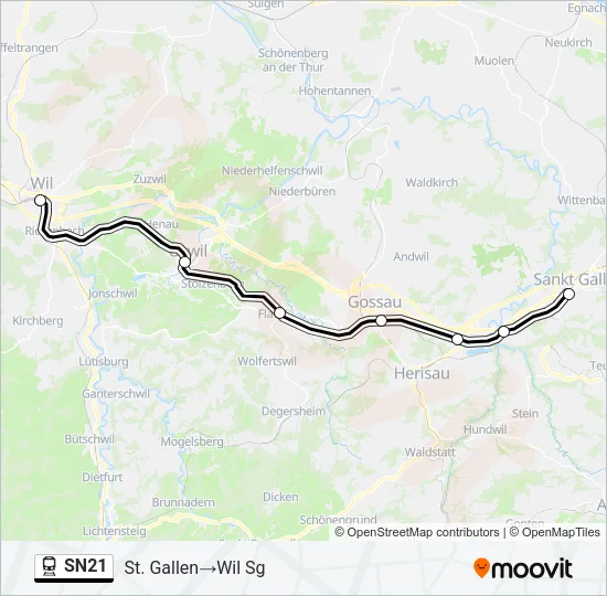 Plan de la ligne SN21 de train