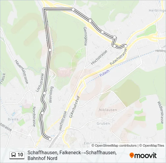 Plan de la ligne 10 de bus