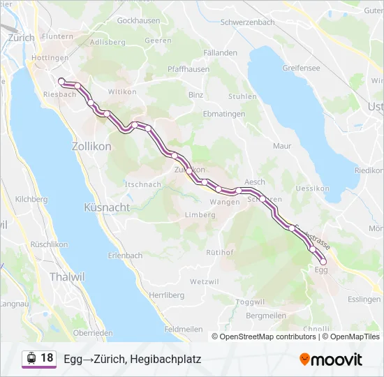 Plan de la ligne 18 de tram