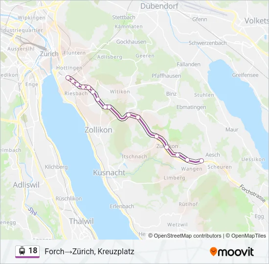 Plan de la ligne 18 de tram
