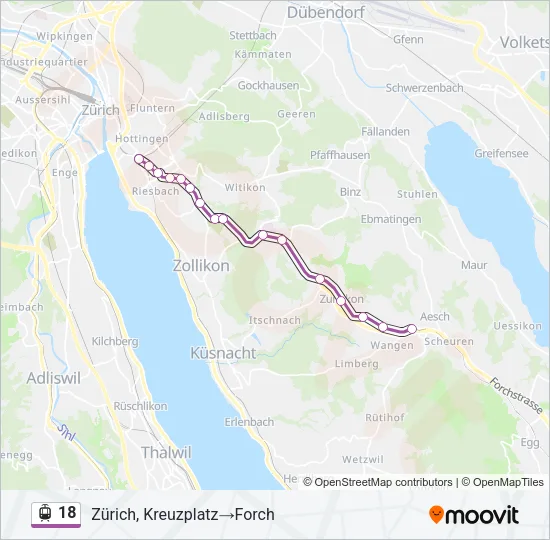 Plan de la ligne 18 de tram