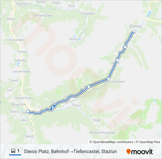 Plan de la ligne 1 de bus