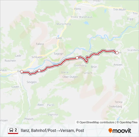 Plan de la ligne 2 de bus
