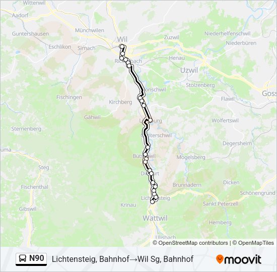 N90 Bus Line Map